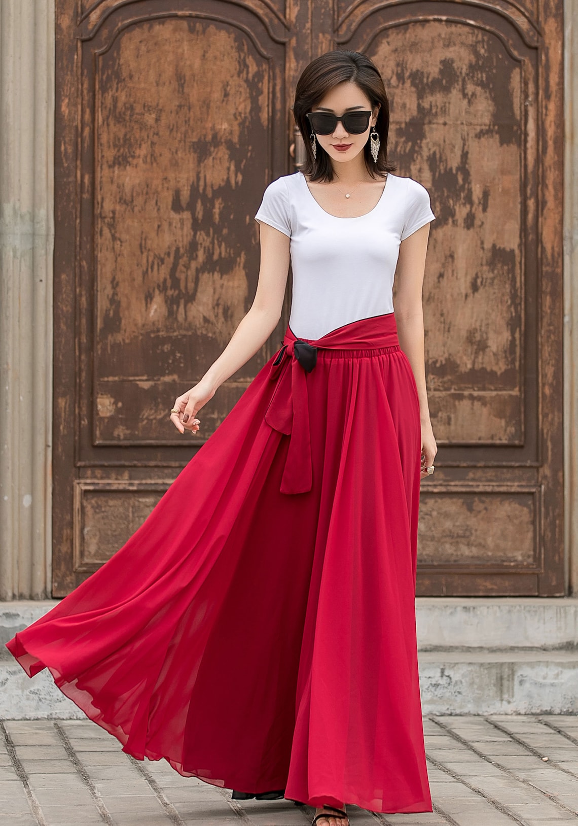 Black Long Chiffon Maxi Skirt Women Swing Full Circle Skirt - Etsy