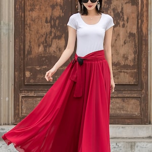 Black Long Chiffon Maxi Skirt Women, Swing Full Circle Skirt, Boho Maxi Skirt, Elastic Waist Chiffon Skirt with Sash, Plus Size Skirt 2714 image 7