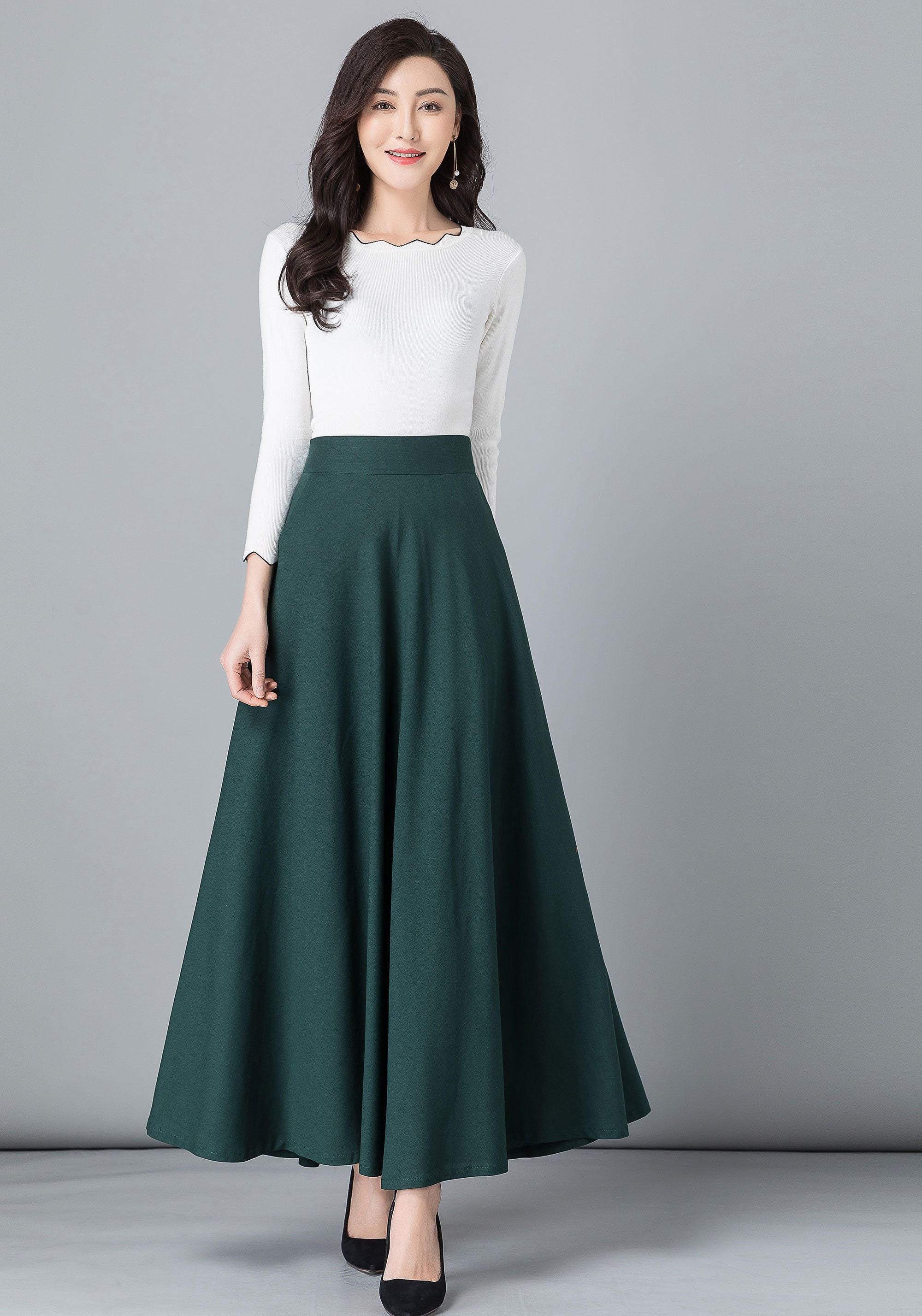 Green Linen skirt Maxi cotton Linen skirt Elastic waist Etsy