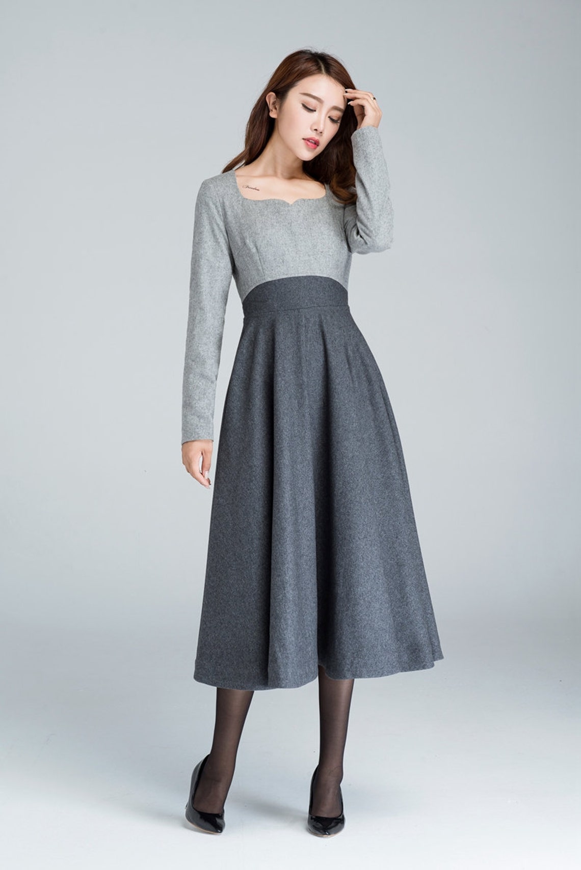 1950s Grey Fit and Flare Wool Dress Womens Dresses Winter - Etsy
