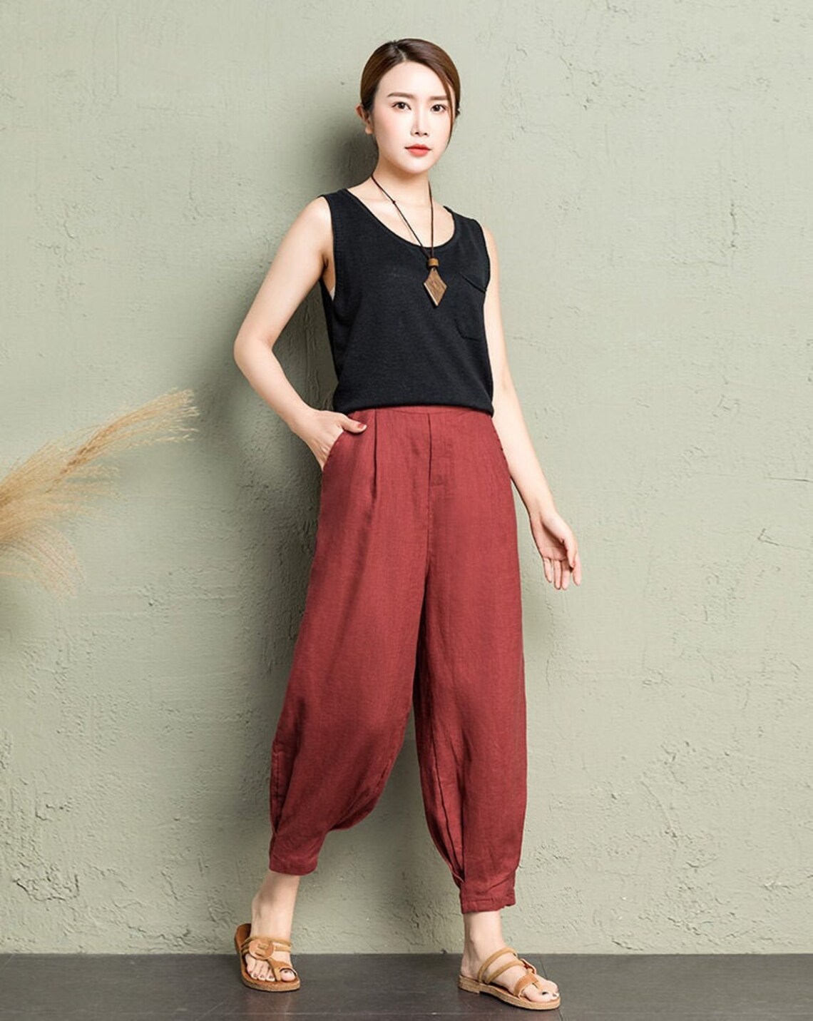 Linen Pants Linen baggy pants women Linen pants Washed Etsy