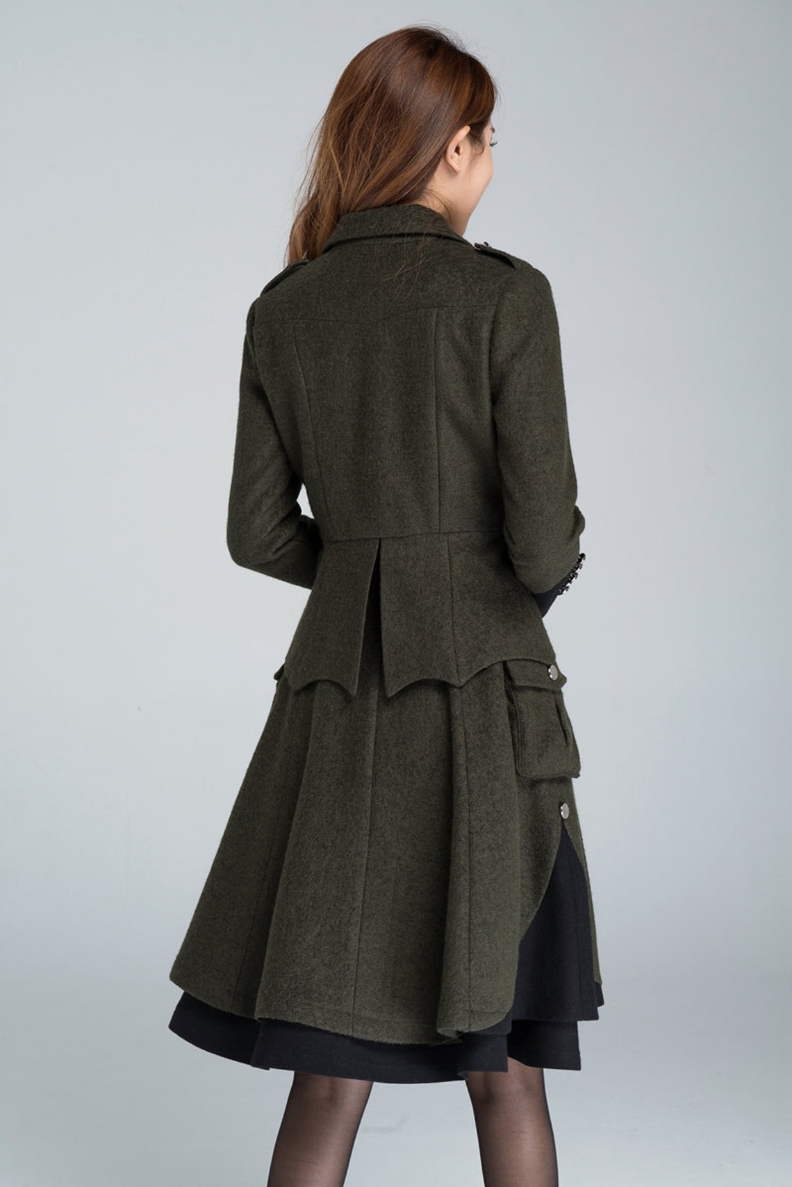 Womens blazer wool jacket army green jacket winter coat Etsy
