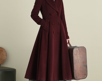 Buy Wine Red Wool Coat, Wool Princess Coat, Winter Coat Women, A