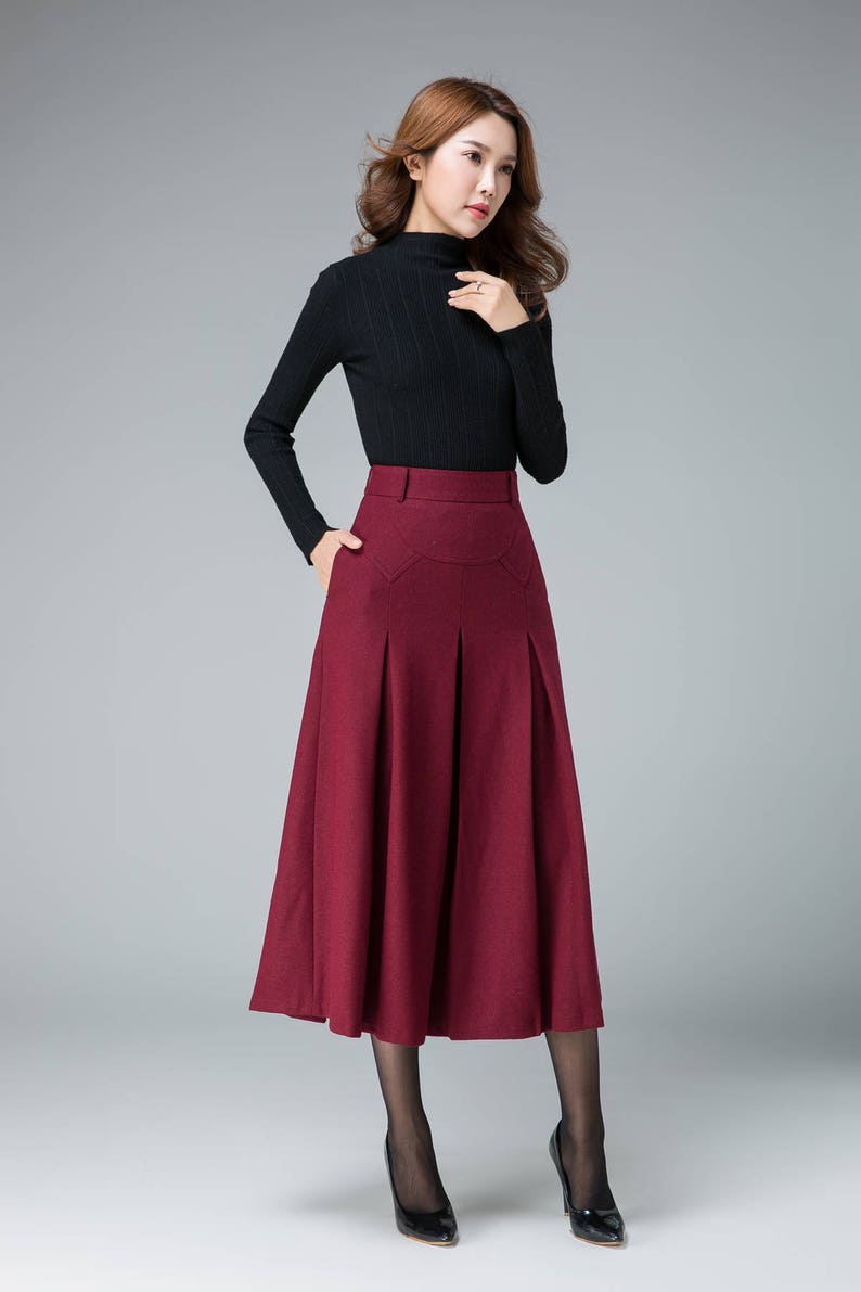 Midi wool skirt, Red midi skirt, office skirt, High waist skirt, Long wool skirt, A Line skirt, romantic skirt, ladies skirts, Xiaolizi 1834 1-red