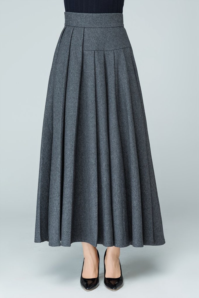 Pleated Gray Wool Maxi Skirt: Elegant Winter Skirt, Handmade, Xiaolizi 1587# image 5
