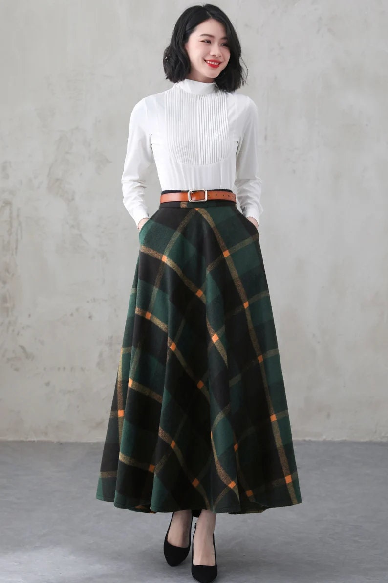 Wool Skirt, Long Wool Plaid Skirt, Tartan Wool Maxi Skirt, Vintage Inspired Swing Skirt, A Line Flared Skirt, Full Fall Winter Skirt 3102 5-Plaid 4000