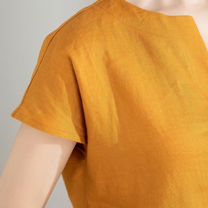 Yellow Linen Shirt, Womens Linen Top, Short Sleeve Casual Linen Blouse, Organic Linen Top, Plus Size Linen, Custom Shirt, Xaolizi 4207 image 9