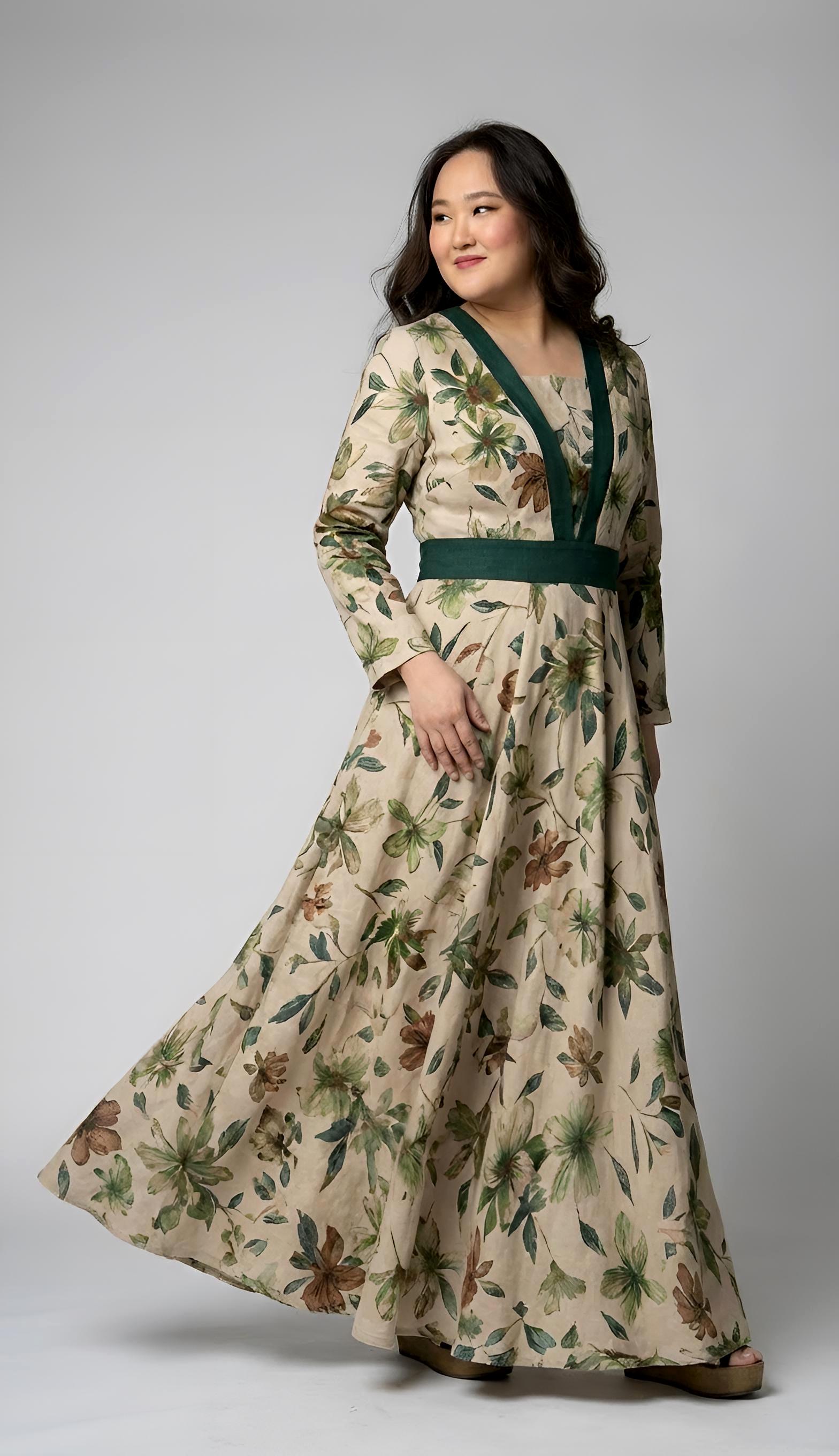 fitted lace wedding dress Long Sleeve Formal Floral Print Midi Dress Floral Print & Long Sleeves –  The Dress Outlet main image 0
