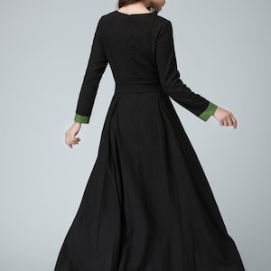 Long Sleeve Maxi dress in Black, Linen dress, Women's dress, Prom dress for women, full length dress, Contract Cuff Long party dress 1450 image 6