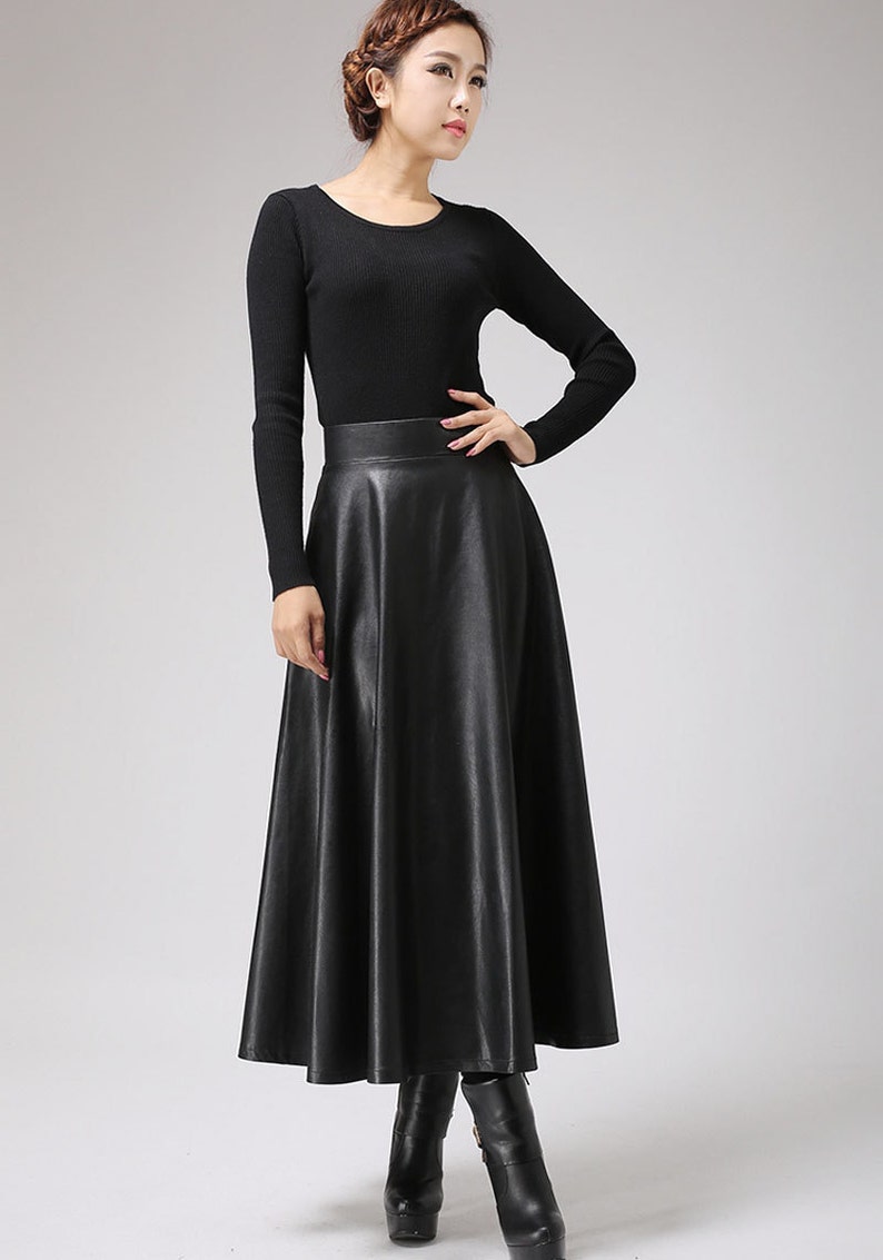 Black Faux Leather Skirt Classic Style Maxi Skirt Women PU - Etsy