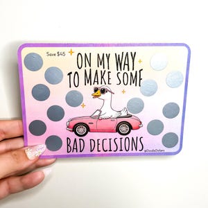 Bad Decisions A5 scratcher save 45 low-income friendly | silver scratch-off stickers | Budgeting Tools, Savings Challenge, Cash envelopes