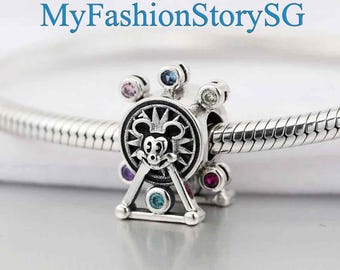 Disney Mickey Mouse Ferris Wheel Charm Fit Bracelet Necklace Pendants Beads DIY Women Fashion Silver Jewelry Accessories Anniversary Gift