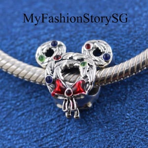 Disney Mickey Mouse Christmas Wreath Charm Fit Bracelet Necklace Pendant DIY Women Fashion Silver Jewelry Beads Accessories Anniversary Gift