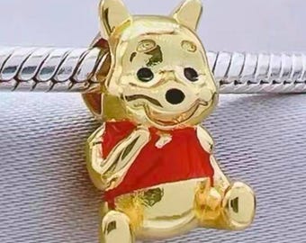 Disney Golden Winnie the Pooh Bear Charm Beads Fit Bracelet Necklace Women Fashion Silver Pendant Jewelry Accessories Anniversary Gift