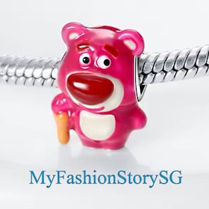 絶妙なLotsoストロベリーベアチャームフィットブレスレットネックレスペンダントDIYレディースファッションシルバージュエリービーズアクセサリー記念日ギフト
