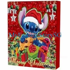 May include: A Christmas-themed image featuring a blue cartoon character wearing a Santa hat and playing a ukulele. The background is red with Christmas ornaments and stars. Presents and the text "Merry Christmas" are also visible.