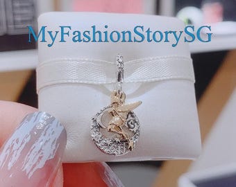Disney Gold Tinkerbell Fairy Charm Fit Bracelets Necklace Pendant Women Fashion DIY Silver Beads Jewelry Accessories Anniversary Gift