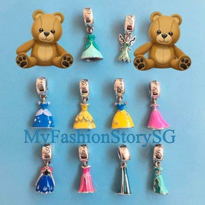 Disney Dress Collection Cinderella Snow White Rapunzel Mermaid Aurora Aladdin Belle Elsa Anna Charm Fit Bracelet Necklace Pendant Beads