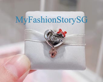 Disney Minnie Mouse Mom Heart Charm Fit Bracelet Necklace Pendants Beads DIY Women Fashion Silver Jewelry Accessories Anniversary Gift