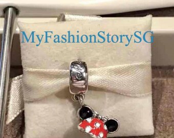 Disney Minnie Ear Dangle Charm Fit Bracelet Necklace Pendants Beads DIY Women Fashion Silver Jewelry Accessories Anniversary Gift