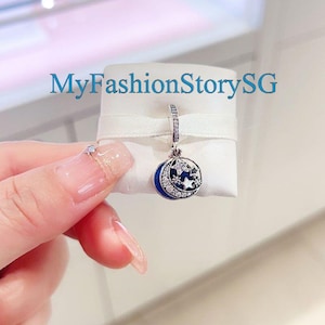 Moon & Blue Sky Dangle Charm Fit Bracelet Necklace Pendant DIY Women Fashion Silver Jewelry Beads Accessories Anniversary Gift