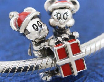 Disney Mickey Mouse and Minnie Mouse Present Charm Fit Bracelet Necklace Pendant DIY Women Fashion Silver Jewelry Beads Accessories Gift