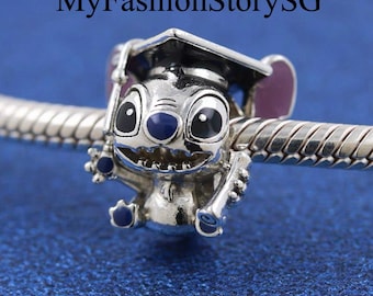 Cuentas con dije de graduación de Disney Stitch para pulseras y collares, colgantes de plata para mujer, accesorios de joyería DIY, regalo