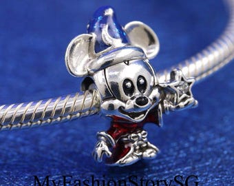 Ciondolo Disney Topolino Apprendista Stregone, adatto per braccialetti e collane, perline fai da te, gioielli da donna alla moda in argento, accessori, regalo di anniversario