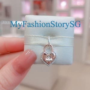 ツートンハート南京錠ダブルダングルチャームフィットブレスレットネックレスペンダントDIYレディースファッションシルバージュエリービーズアクセサリー記念日ギフト