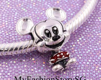 Disney Mickey Mouse Red Trousers Charm Fit Bracelet Necklace Pendants Beads DIY Women Silver Jewelry Accessories Anniversary Gift