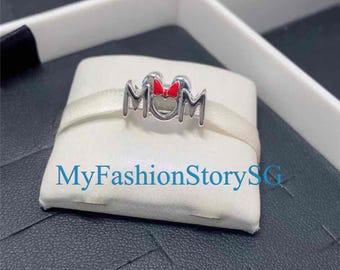 Disney Minnie Mouse Bow & Mum Charm Fit Bracelet Necklace Pendants Beads DIY Women Fashion Silver Jewelry Accessories Anniversary Gift