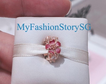 Dije con forma de flor de melocotón rosa, compatible con pulseras, collares y colgantes, joyería de plata de moda para mujer, accesorios, regalo de aniversario