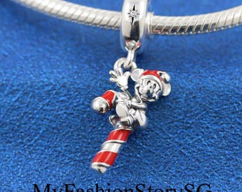 Disney Mickey Mouse Candy Cane Dangle Charm Fit Bracelet Necklace Pendant DIY Women Fashion Jewelry Beads Accessories Anniversary Gift