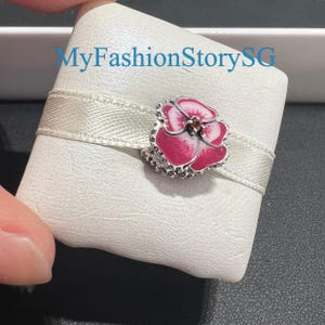 ピンクパンジーフラワーチャームフィットブレスレットネックレスペンダントレディースファッションDIYビーズシルバージュエリーアクセサリー記念日ギフト
