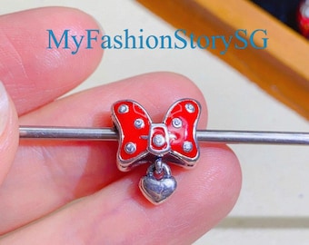 Disney Minnie Red Bow Charm Fit Bracelet Necklace Pendants Beads DIY Women Jewelry Accessories Anniversary Gift
