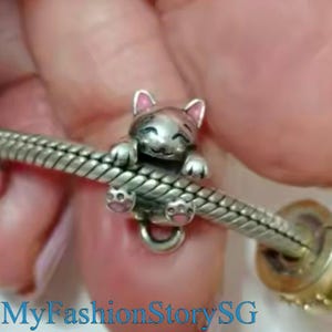 2024 シルバー 猫 子猫型チャームビーズ ブレスレット ネックレス ペンダントビーズ DIY レディース ファッション シルバージュエリー アクセサリー 記念日ギフト