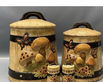 2 Gare Vintage Mushroom Canisters and Salt & Pepper Shakers