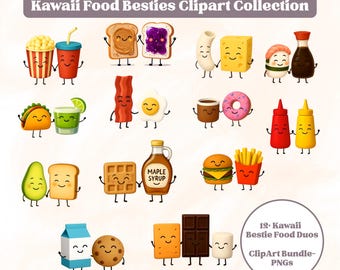 Kawaii Food Besties Clipart – Foodie PNG Bundle (Digital Download