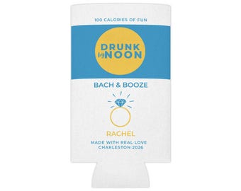 Chłodziarka do puszek z logo Drunk by Noon | Spersonalizowana Bachelorette Bach & Booze