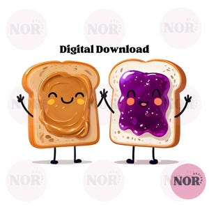Kawaii-pindakaas- en gelei-clipart | Schattig kawaiibrood hand in hand | PNG | Digitale download