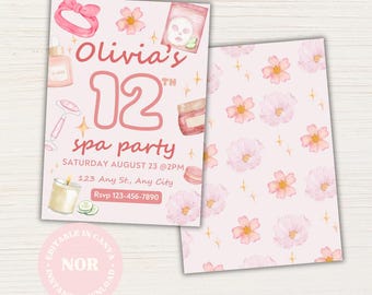 Zaproszenie na imprezę w różowym, glamourowym spa: edytowalny szablon Canva