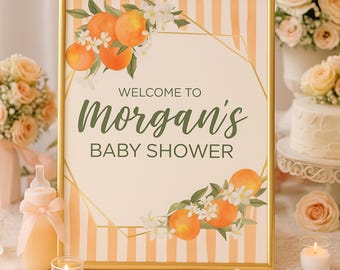 Cytrusowy napis powitalny na baby shower: edytowalny szablon Canva (do pobrania w wersji cyfrowej, wiele rozmiarów)