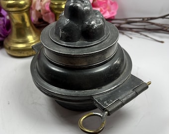 Antique Victorian Pewter Ice Cream Mould | 3-Part Hinged Dessert Form | Culinary Collectible