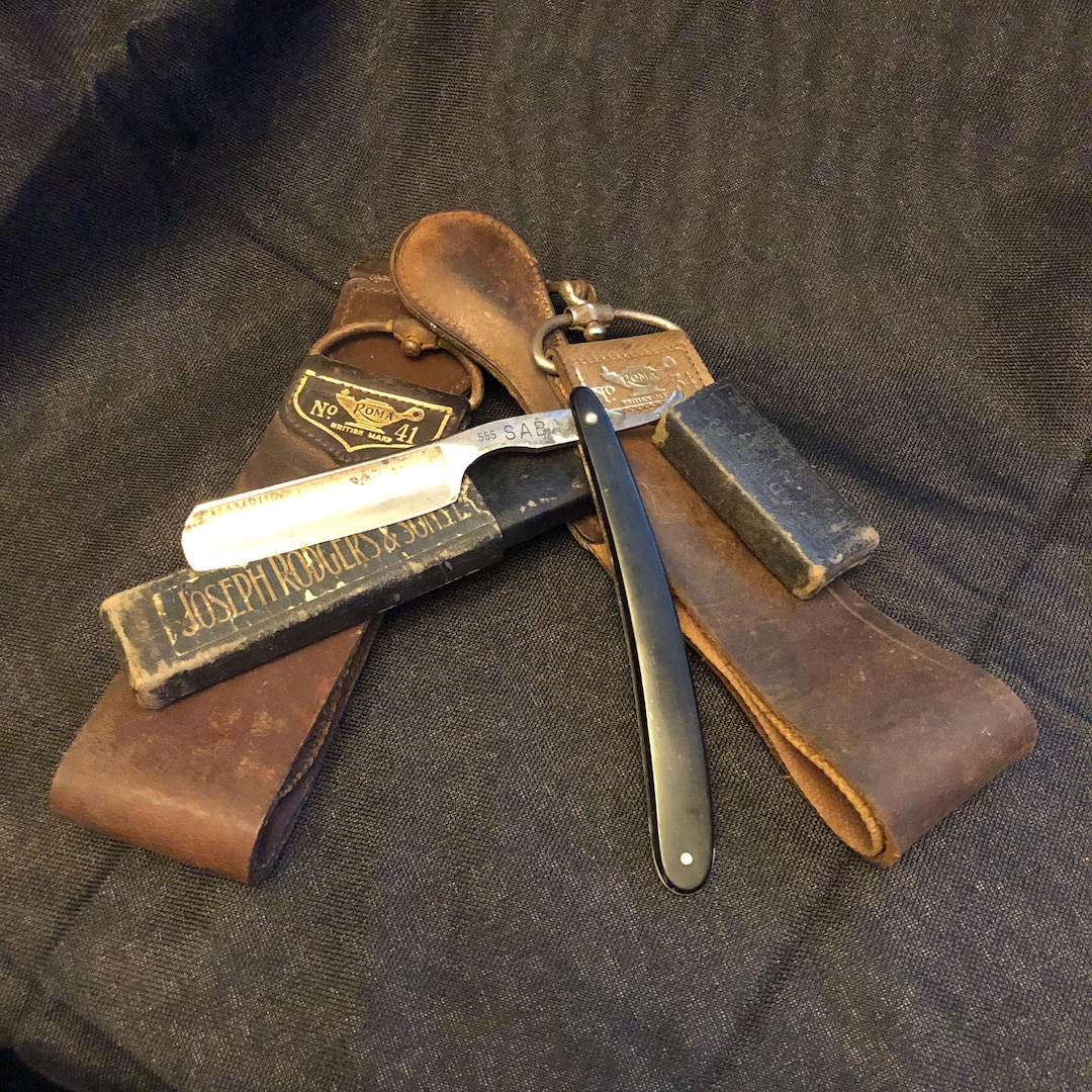Antique Cut Throat Razor With Two Leather Strops - Etsy