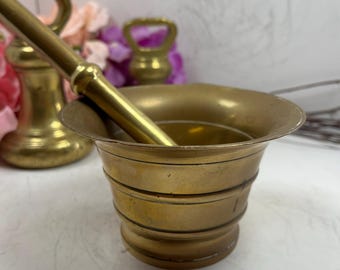 Large Heavy Solid Brass Apothecary Herb Mortar & Pestle