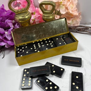 Juego de dominó negro Old Holborn en lata / Juego promocional de tabaco vintage completo