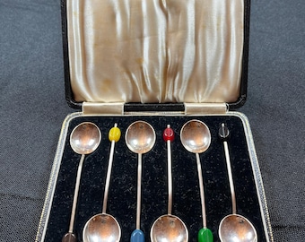 Vintage Arthur Price Sterling Silver Coffee Spoons (6) with Bakelite Handles, 1939