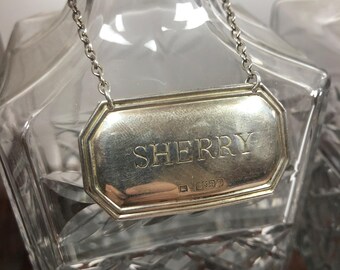 Vintage Sterling Silver Sherry Decanter Label, Birmingham 1983 by P. H. Vogel & Co