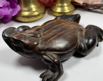 Vintage Handcarved Wooden Frog Ornament | 6 Inch Folk Art Toad Figurine