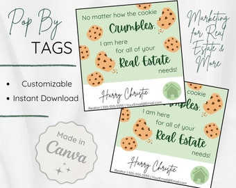 Cookie Realtor Pop By Tags | Editable and Fully Customizable in Canva | Instant Download Printable Tag | Real Estate Pop-By Tag Template